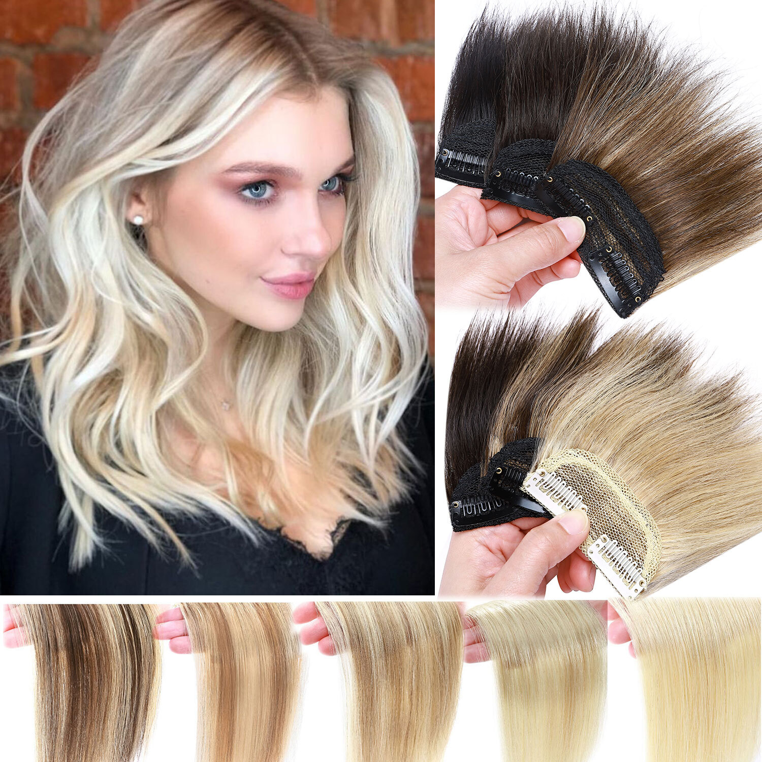 Fluffy Mini Hair Pad Human Hair Clip In Hair Extensions Invisible Side Hairpiece