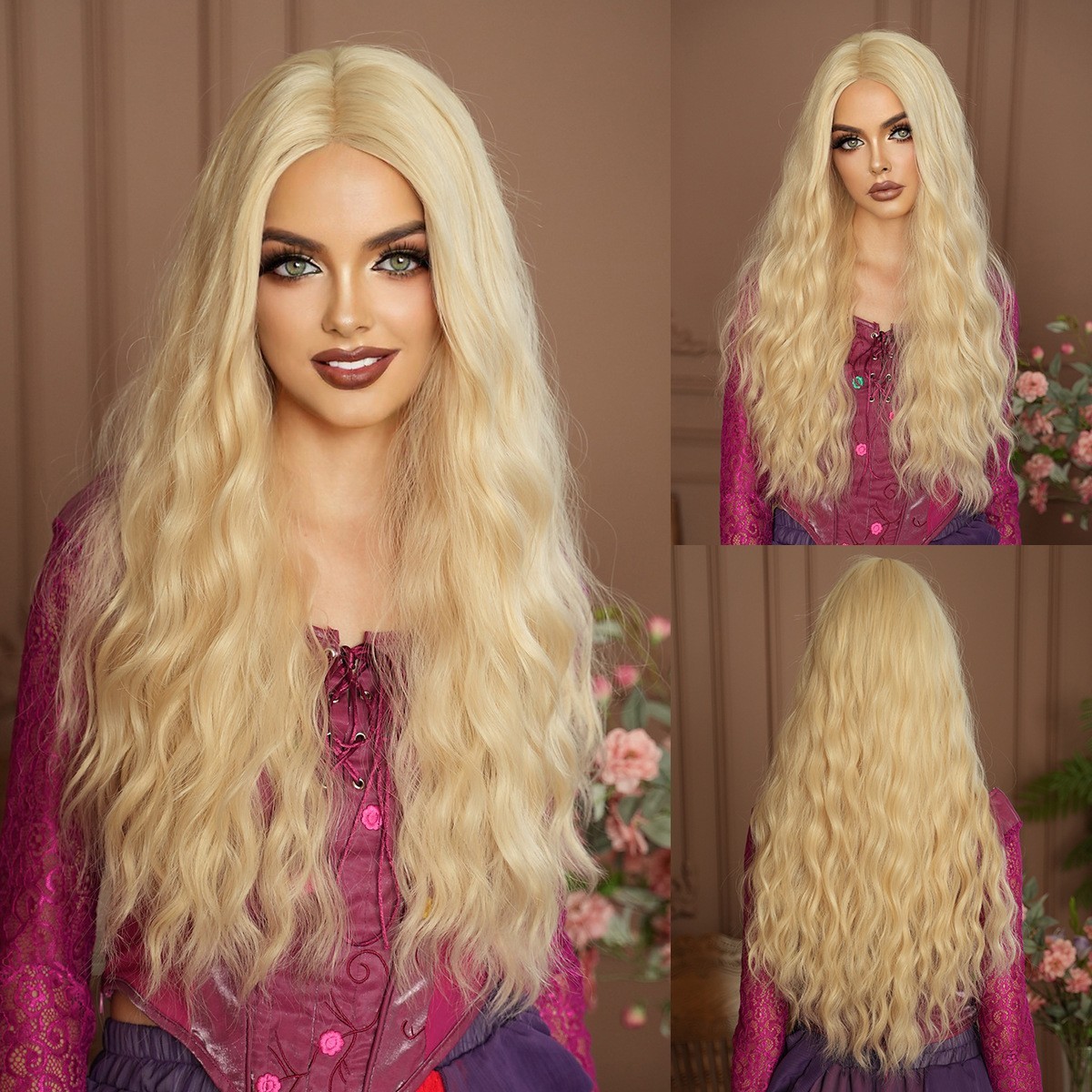 Long Blonde Wavy Wig for Women Lady Girls Cosplay Party Halloween Natural Synth