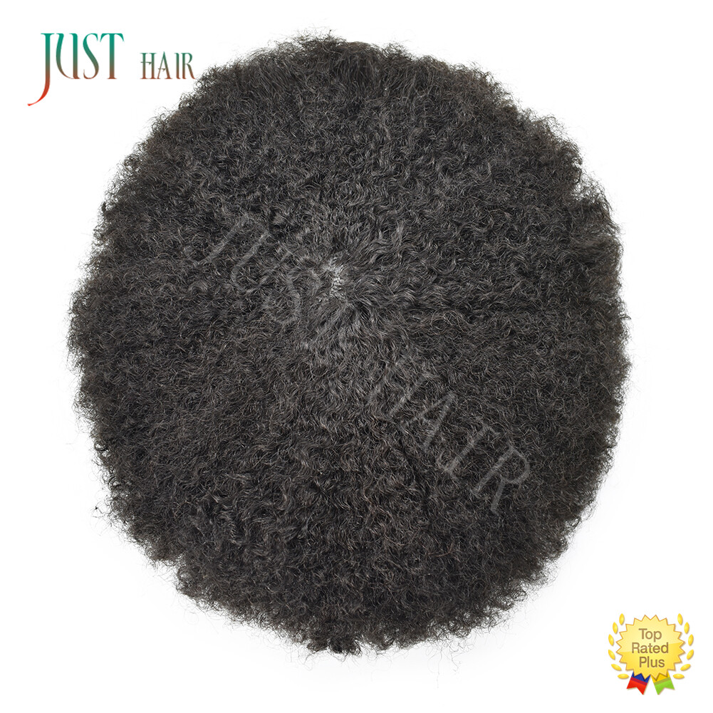 Black Afro Curl Mens Toupee Breathable Lace Poly PU African American Hair System