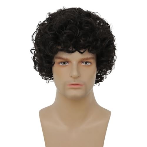 Mens Short Curly Afro Wig California Synthetic Heat Resistant Wigs for Black