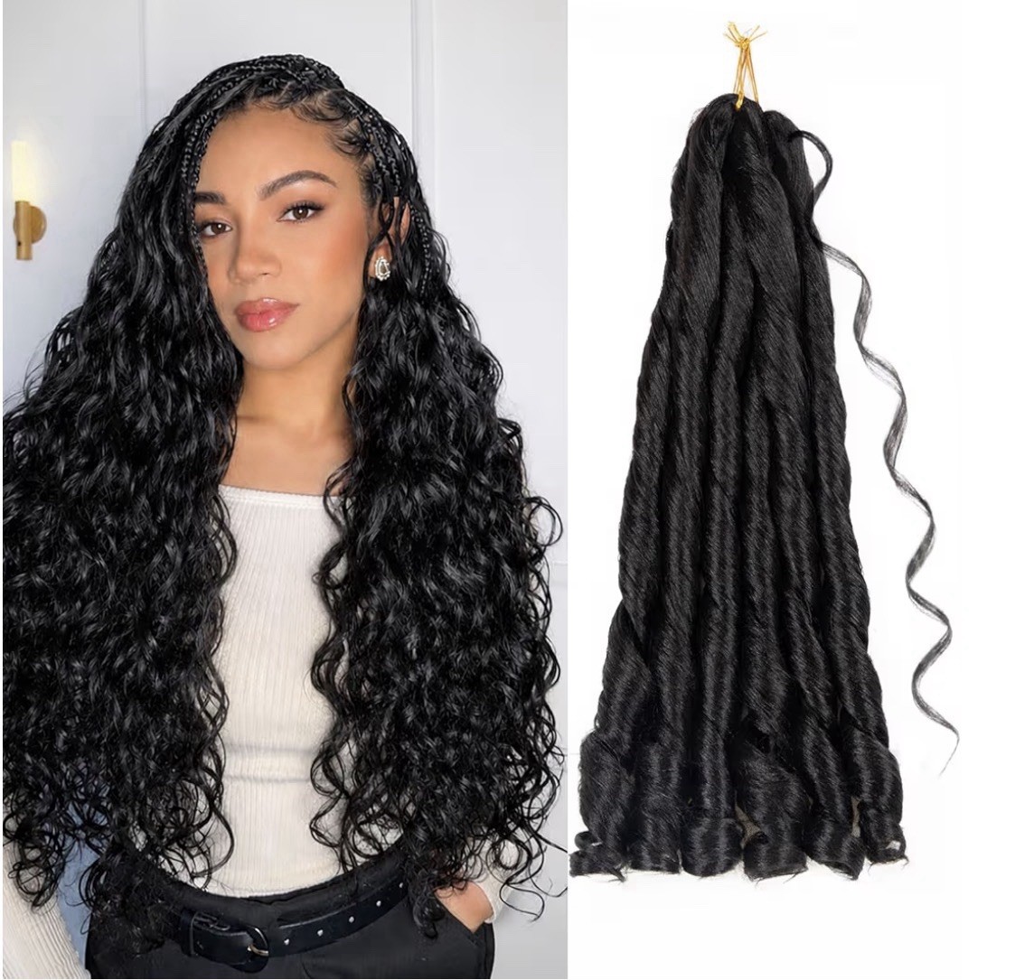 24” French Curl Braiding Hair Boho Crochet Extensions Soft Bouncy Black
