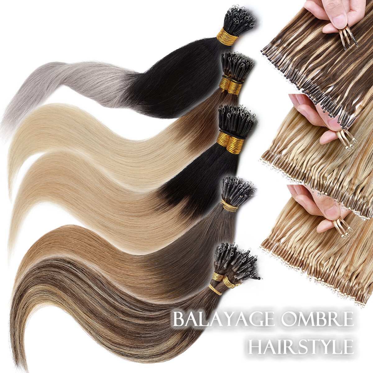 CLEARANCE Nano Ring 100% Human Remy Hair Extensions Micro Loop Beads Ombre 100pc