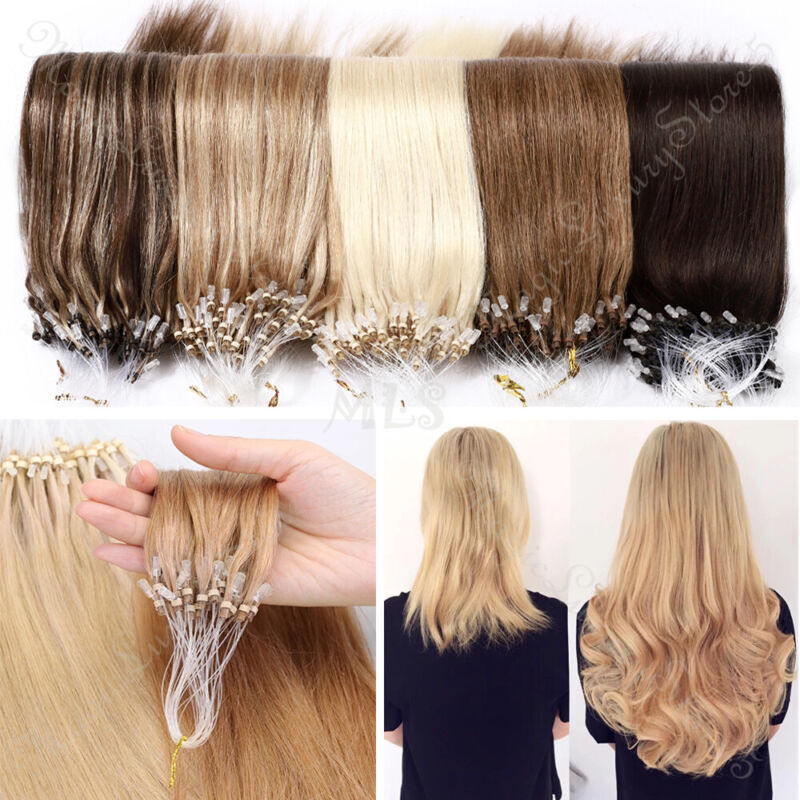 AAA+ 1g THICK Micro Ring Loop Tip Beads Remy 100% Human Hair Extensions Black US