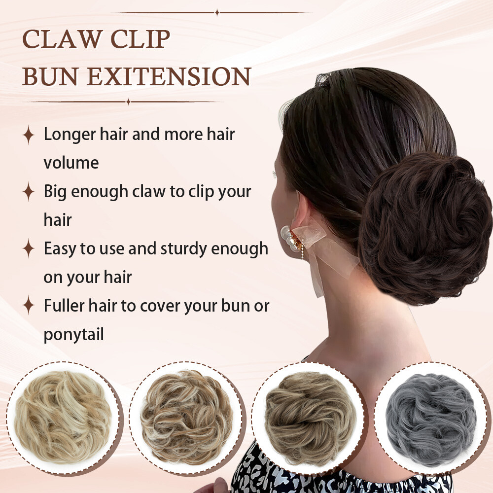 US Messy Curly Hair Buns Claw Clip Scrunchie Updo Hair Extension Clip in Chignon