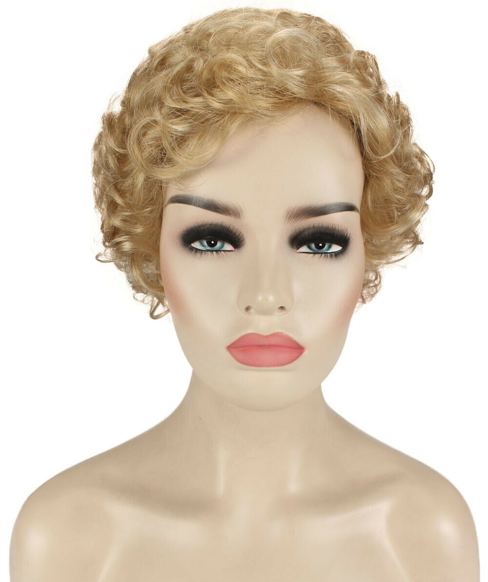 Monroe – Curly Kanekalon Synthetic Fiber Full Wig, 4 – 4.5 in, Champaign Blonde