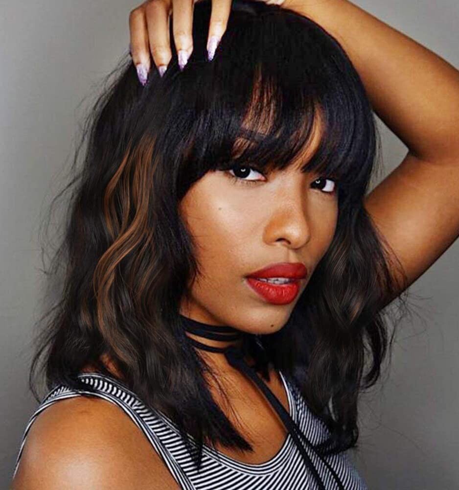 Gorgeous Shoulder-Length 14-Inch Curly Wig with Bangs – Perfect for Any Occasion