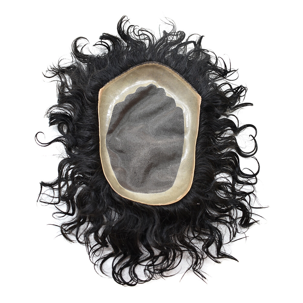 Mens Toupee Afro Curly Black Human Hairpiece Durable Mono Lace Wigs System AAA-1