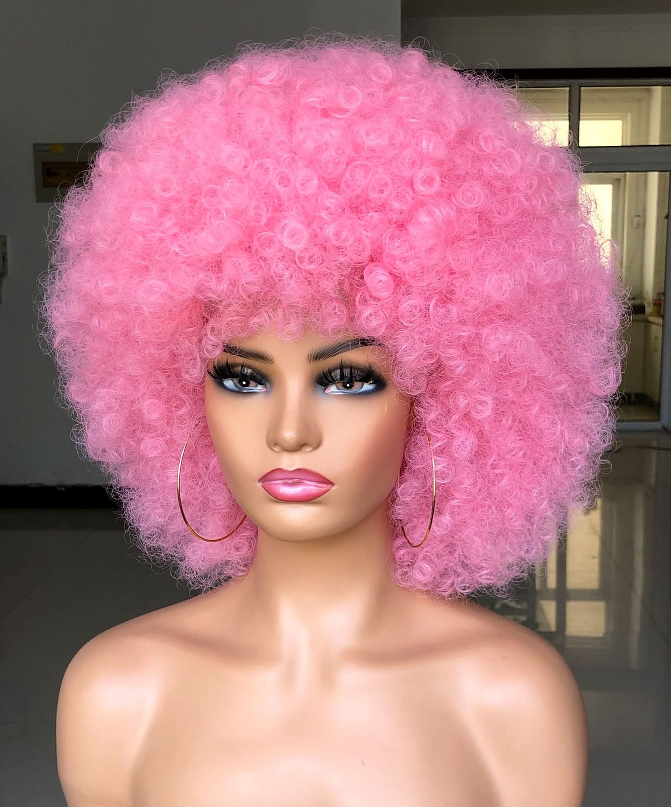 Short Afro Wig with Bangs for Black Women Afro Kinky Curly Wig 70s Premium Sy…