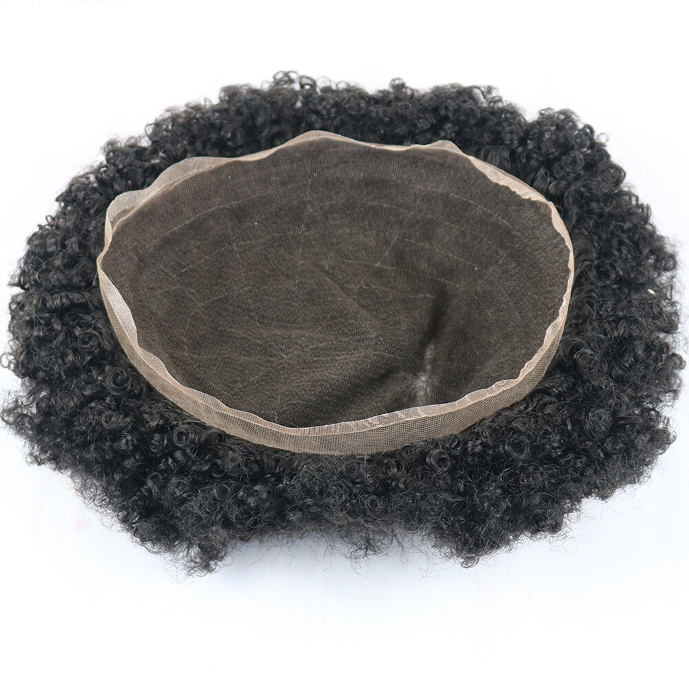 Skin Afro Toupee 10MM Man Weave Hair Unit Black Mens Deep Curly Male Toupee
