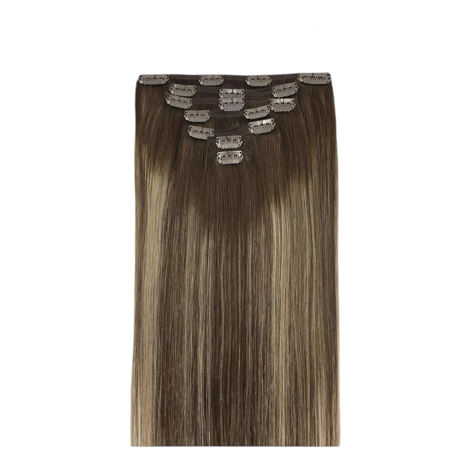 GOO GOO Clip In Human Hair Extensions 14in, Chocolate Brown To Honey Blond