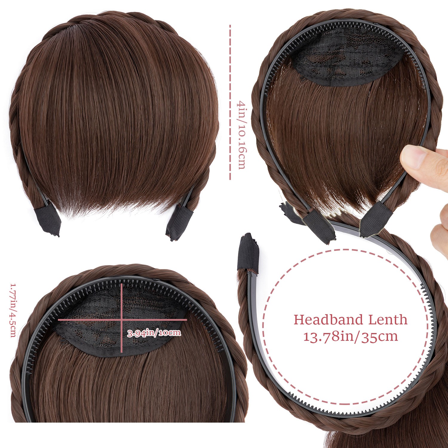 Xmas Braided Headband Hair Clip in Fringe Bangs Real As Human Hair Extensions US