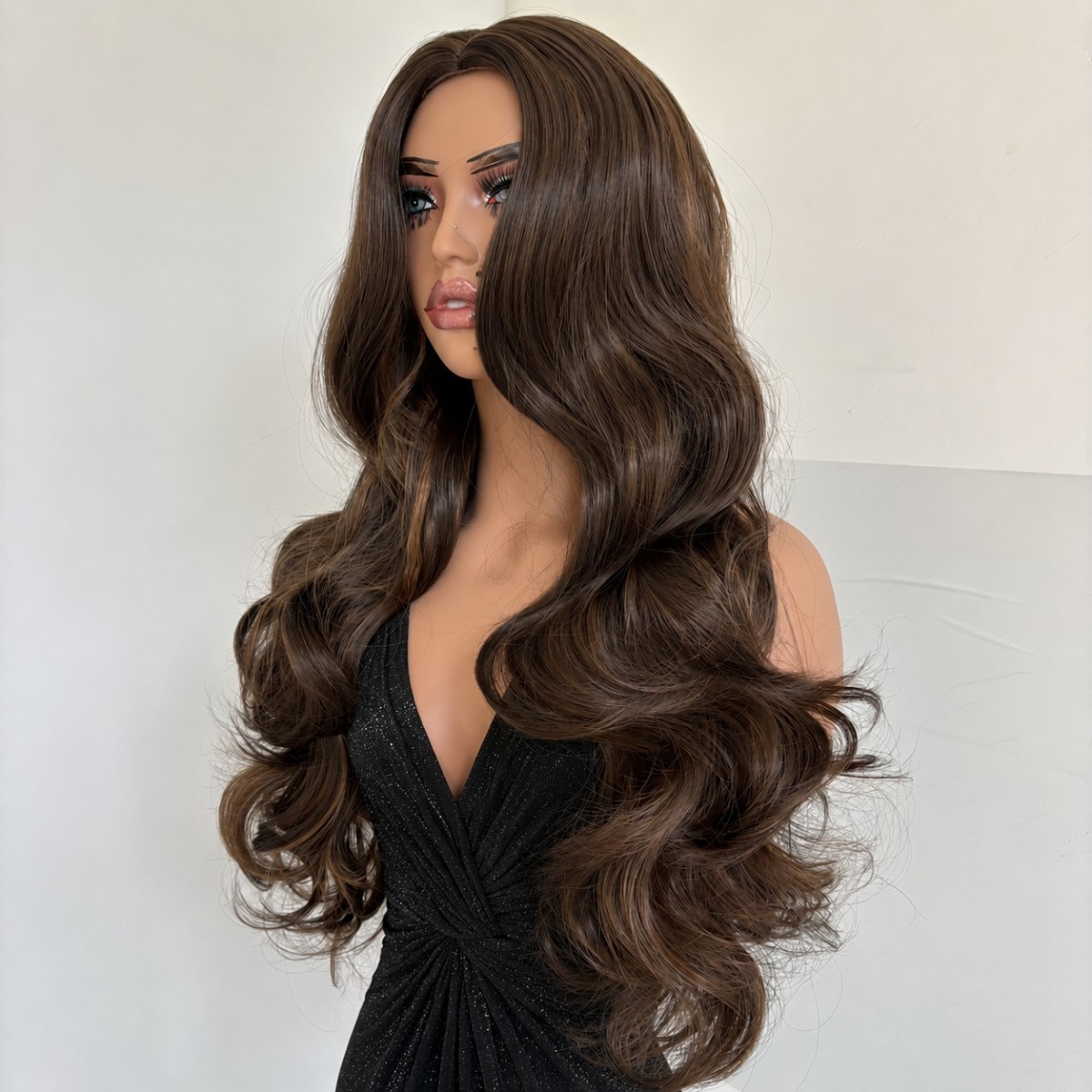 Women Mixed Brown Synthetic Hair Heat Resistant Long Wavy Dress Up Wig Halloween
