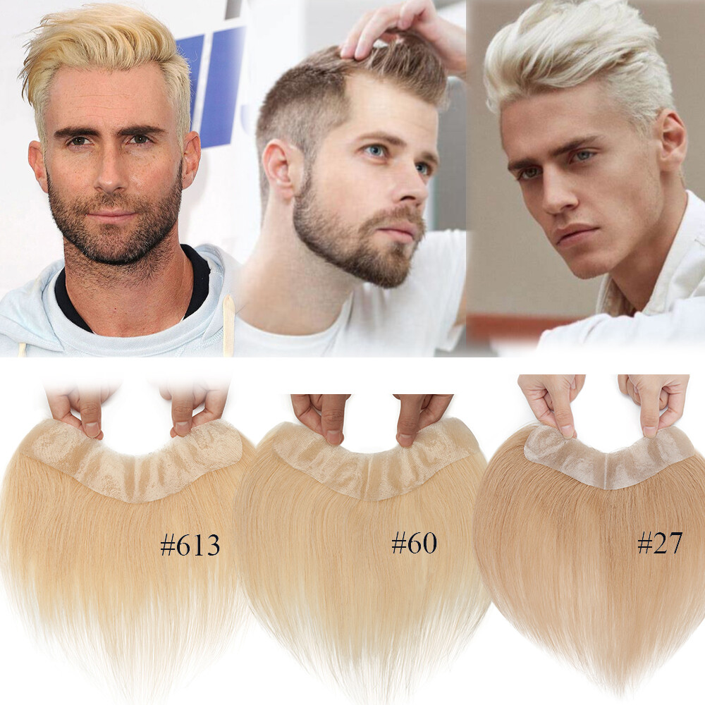 Super Thin Skin PU Mens Toupee Hairpiece Remy Human Hair Replacement V-LOOP Wigs