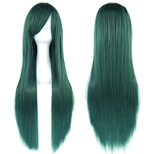 80cm Long Straight Natural Hair Cosplay Wigs with Bangs Colorful Halloween Co…