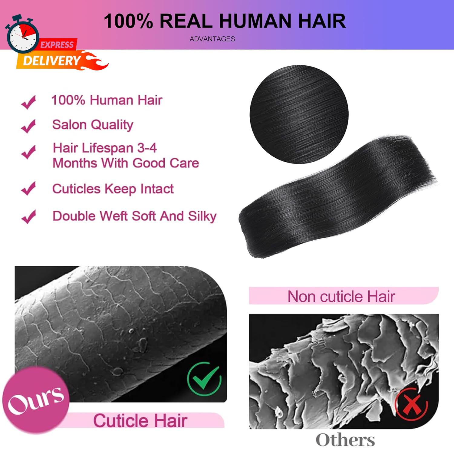 Clip in Hair Extensions Real Human Hair, 20 Inch 105G/3.7Oz, 1B Natural Black, I