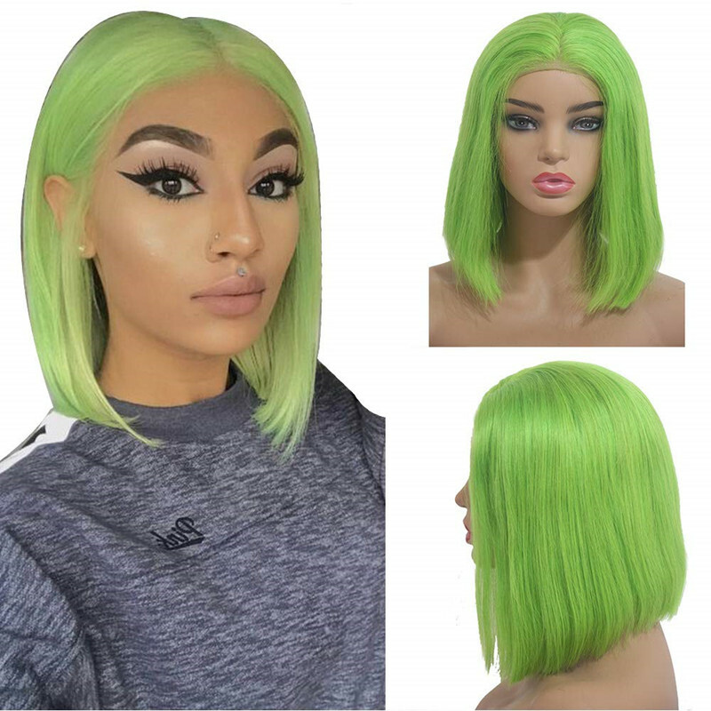 Short Bob Lime Green Straight Lace Front Wig Fiber Fashion Party Cosplay Wig