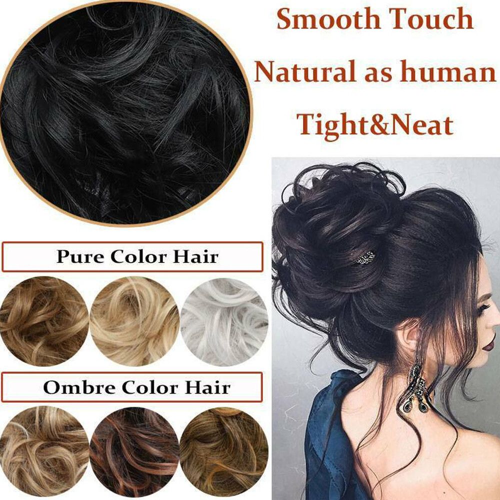 Women Thick Messy Curly Wavy Chignon Hair Bun Scrunchie Hair Extensions Natural