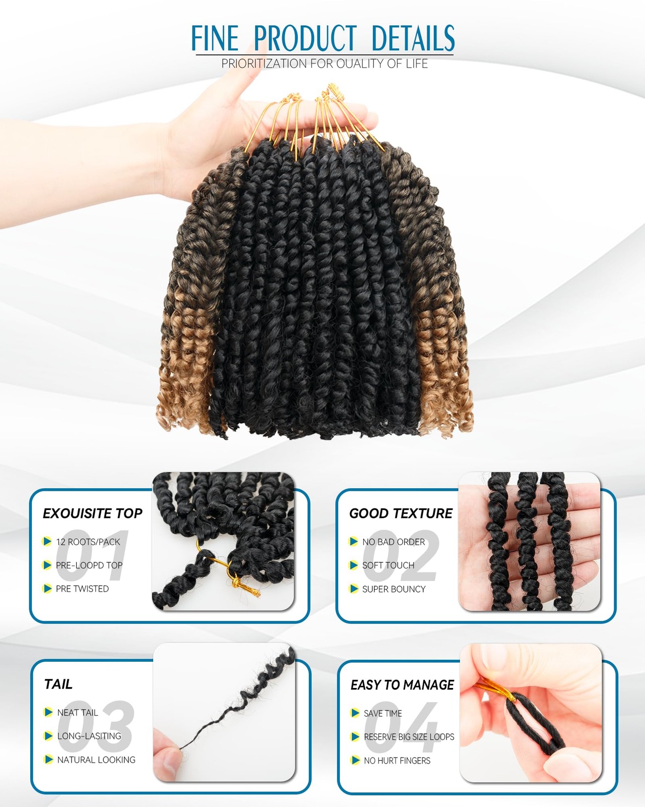Miss Sula 8 Inches 8 Packs Passion Twist Crochet Hair-Mixed Color Combination