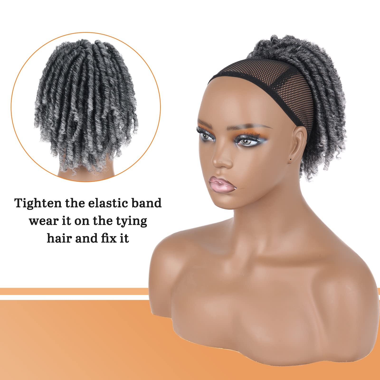 Grey Dreadlock Drawstring Ponytail for Black ,6inch Short Curly Faux Loc Pony…
