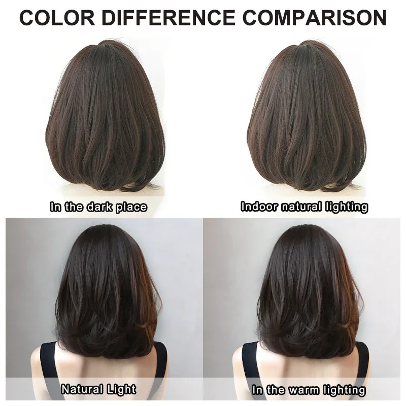 7JHH Short Chocolate Bob Wig Synthetic Straight Layered Wig with Bangs