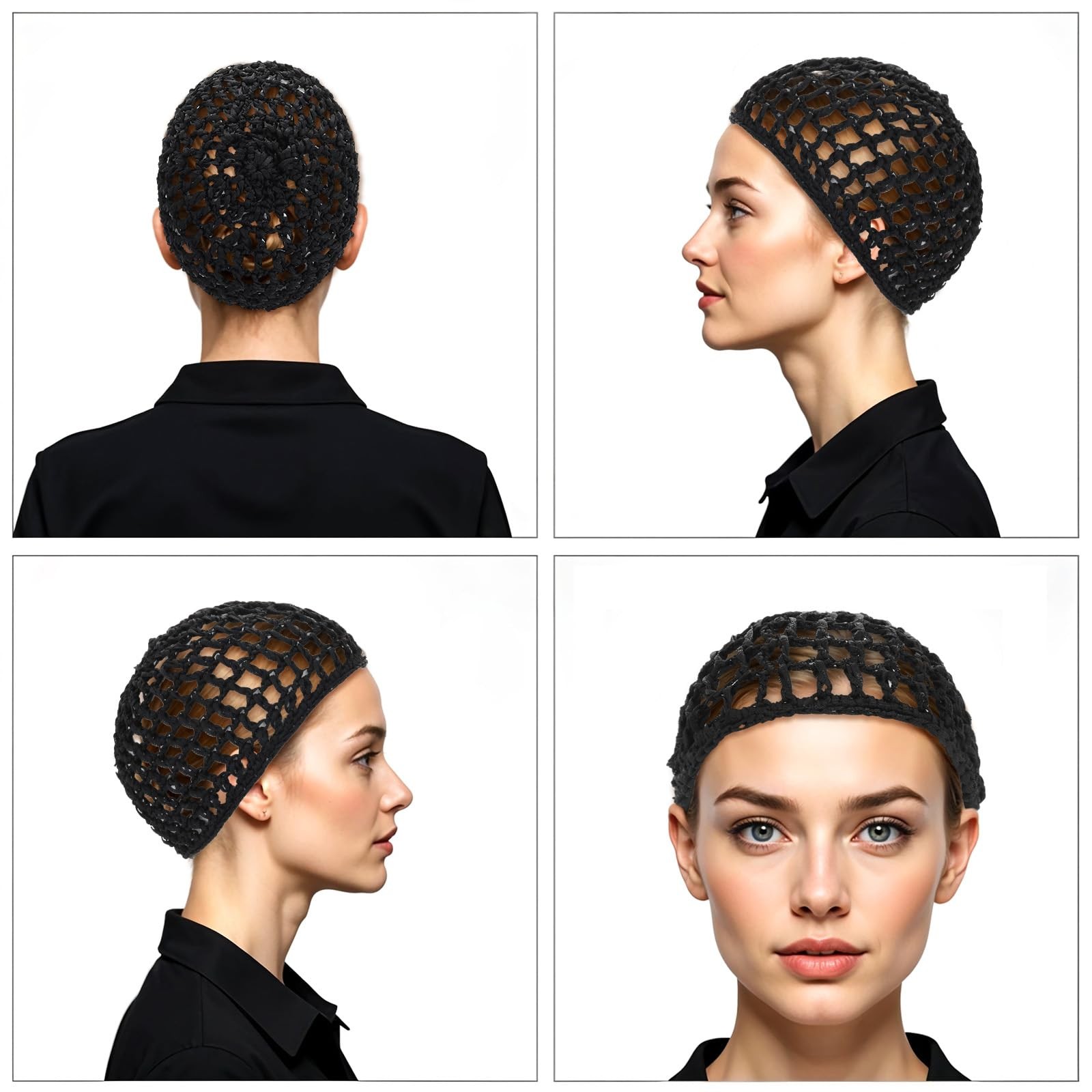 4 Pack Crochet Hair Nets, Knit Snood Bonnets, Hairnet Hair Cover, Crocheted S…