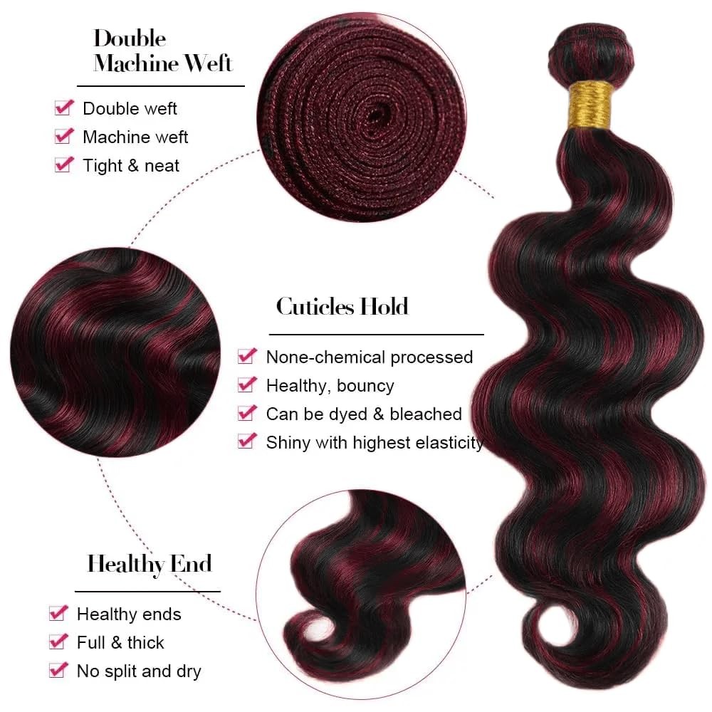 Suhkrpt 20 22 24 Inch P1B99J Bundles Ombre Burgundy Body Wave Human Hair Bundle