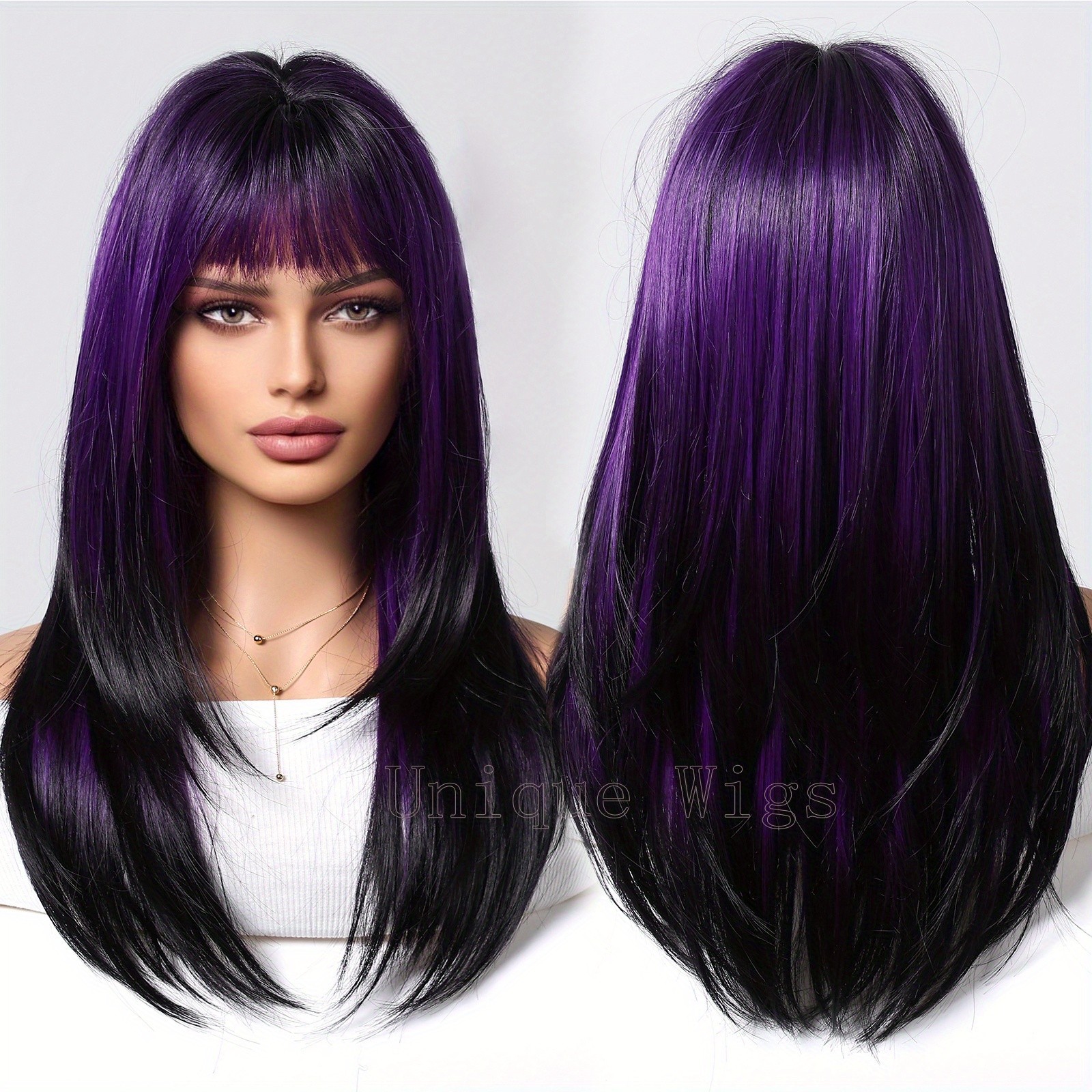22 Inch Ombre Long Straight Wig Women’s Synthetic Hair Matte Finish Rose Net Cap