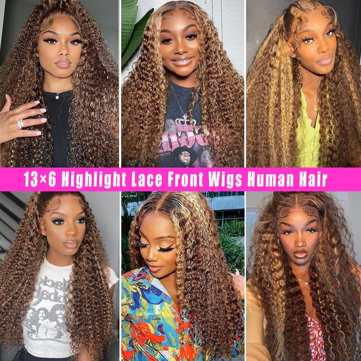 30″ Ombre Lace Front Wig Human Hair 200% Density 13×6 Honey Blonde Deep Wave HD