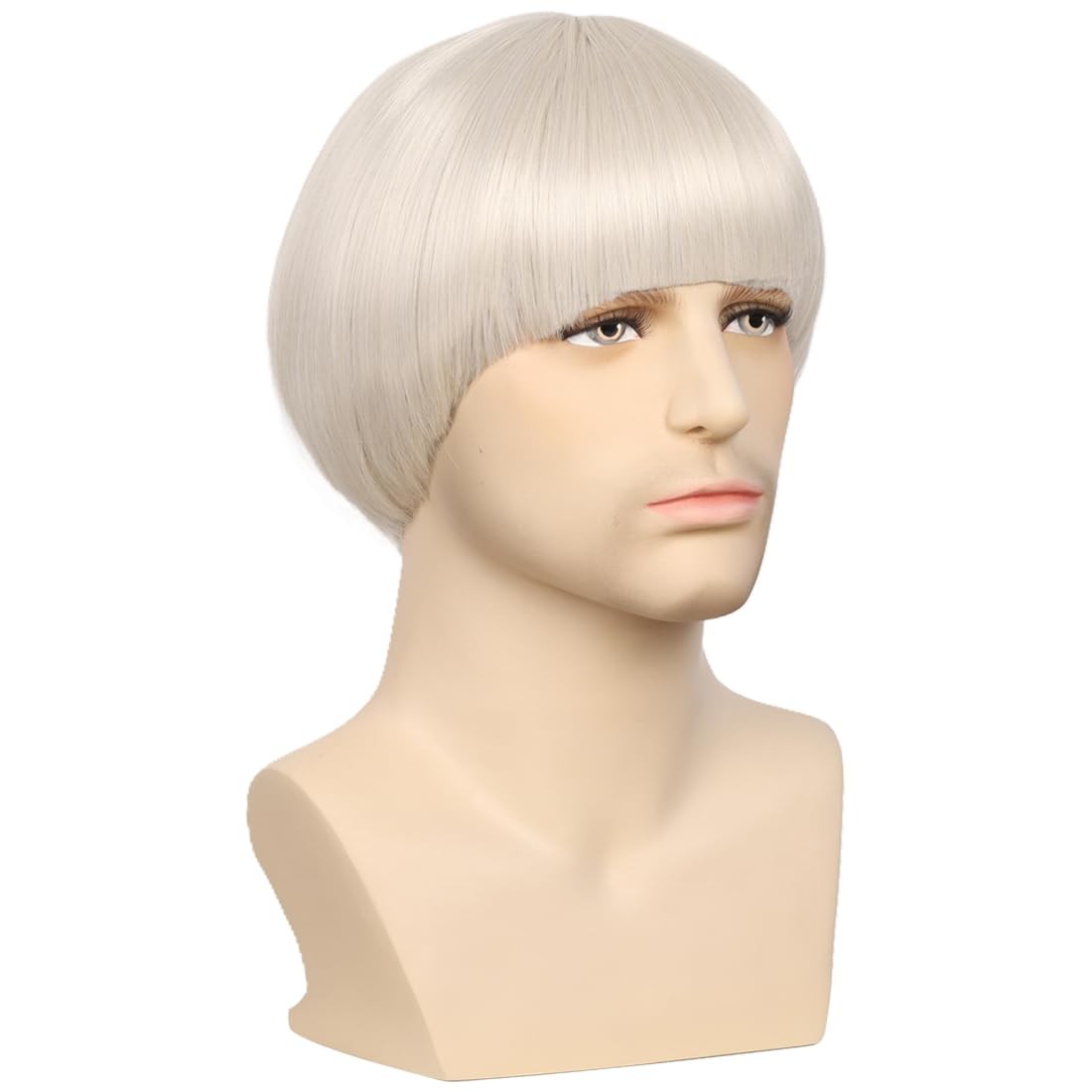 Short Straight 60s Cosplay Bowl Cut Bob Costume Halloween Party for Men (Silv…