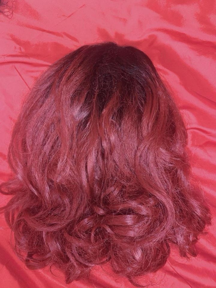 Ombré red/black drawstring ponytail wavy synthetic