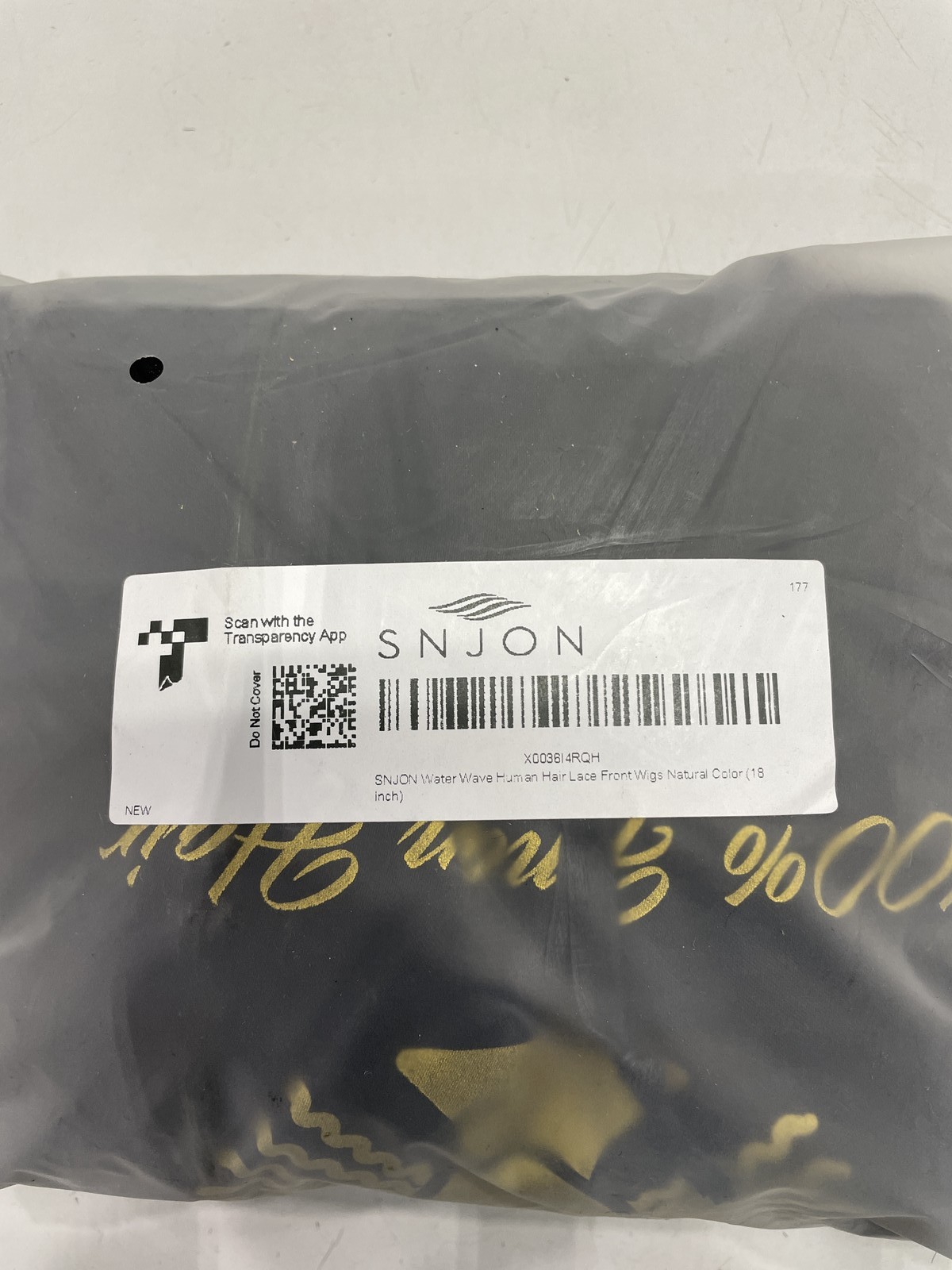 SNJON Natural Black Water Wave Human Hair Blend 13×6 Front Lace Wig, 18″