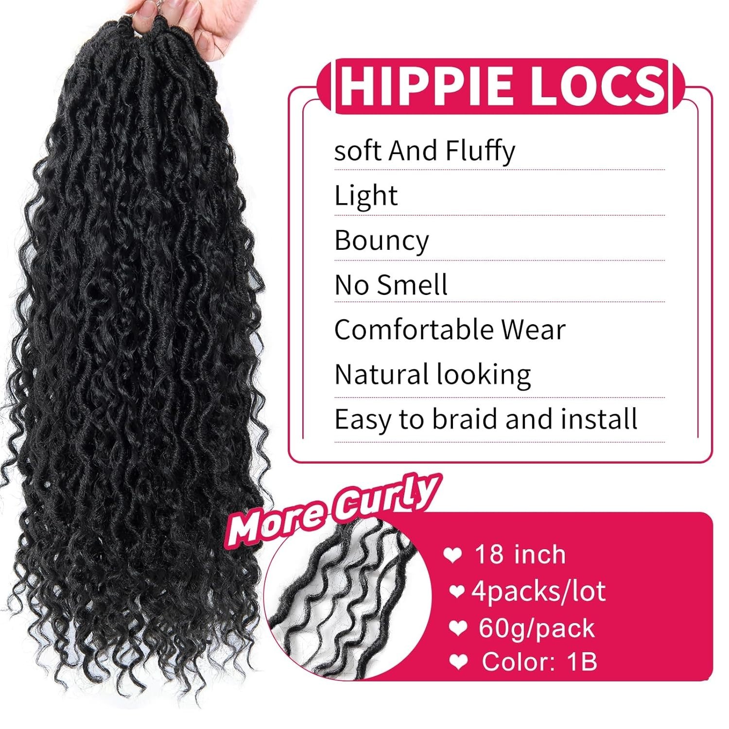 Goddess Locs 18-Inch Crochet Hair with Curly Ends – Bohemian 4 Pack
