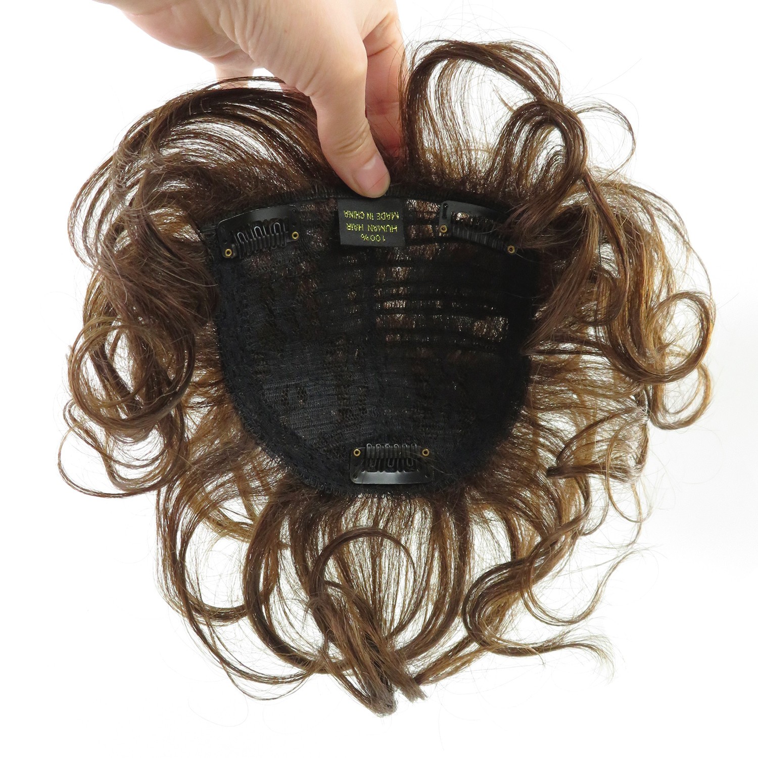 Short Brown Wavy Curly Hair Wiglet Topper Human Hair Replacement for Women