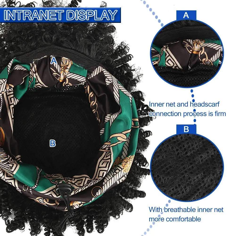 Black Soft Synthetic Short African Curly Wig For Women Headwrap fake Hair Strap