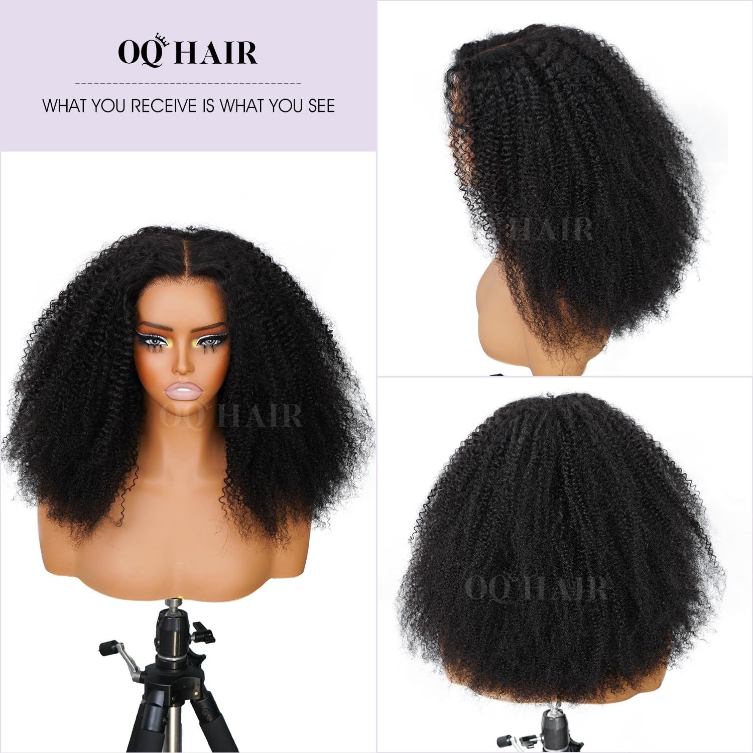 6X9 Afro Curly Human Hair Wigs 100% Unprocessed Kinky Curly Glueless Wigs Pre Cu