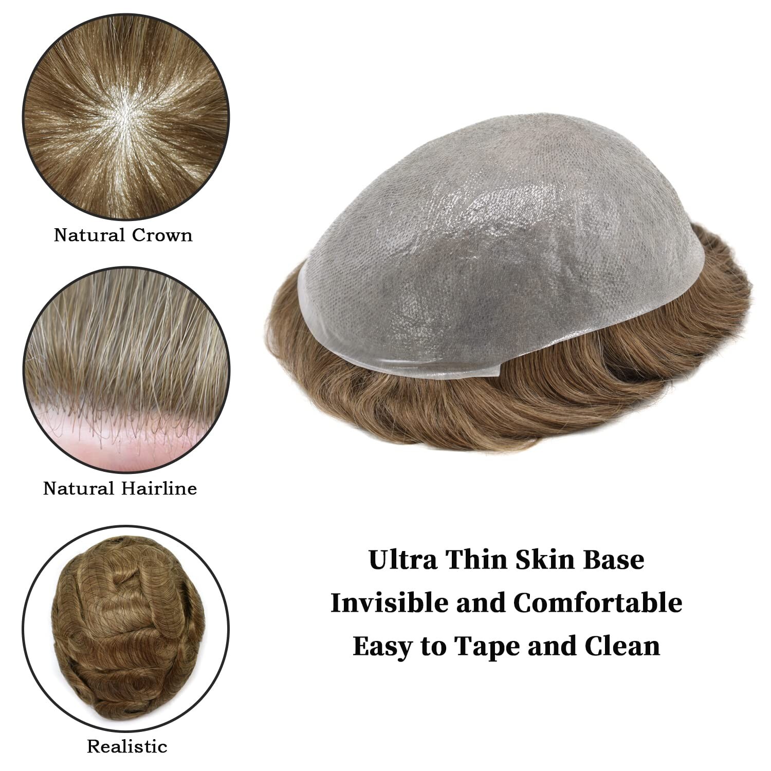 Mens Hair Replacement Ultra Thin Skin Toupee All Colors Hairpieces PU System US
