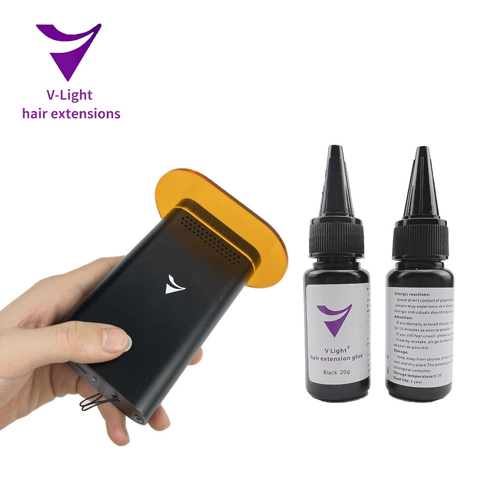 New UV Light Extensions Kit V Light Hair Extension Machine,V-light glue 20g * 2