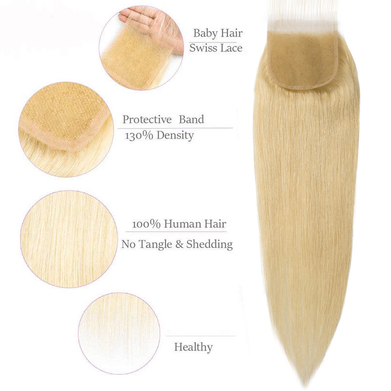 Extra Thick 613 Blonde Brazilian Virgin Human Hair Weave 3BUNDLES + CLOSURE Weft