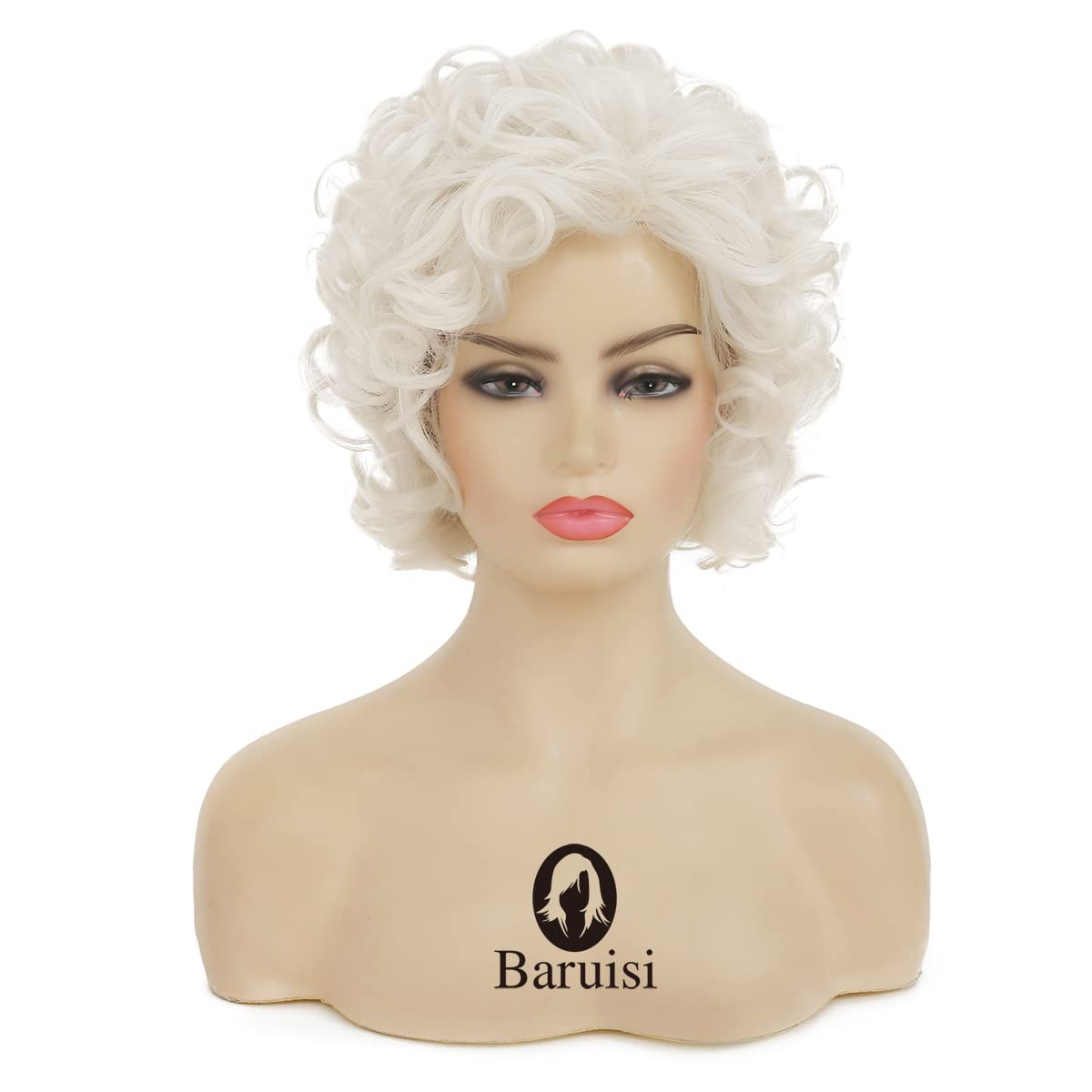 Short Curly Cream White Wigs for Women Synthetic Natural Curly Layered Hallow…