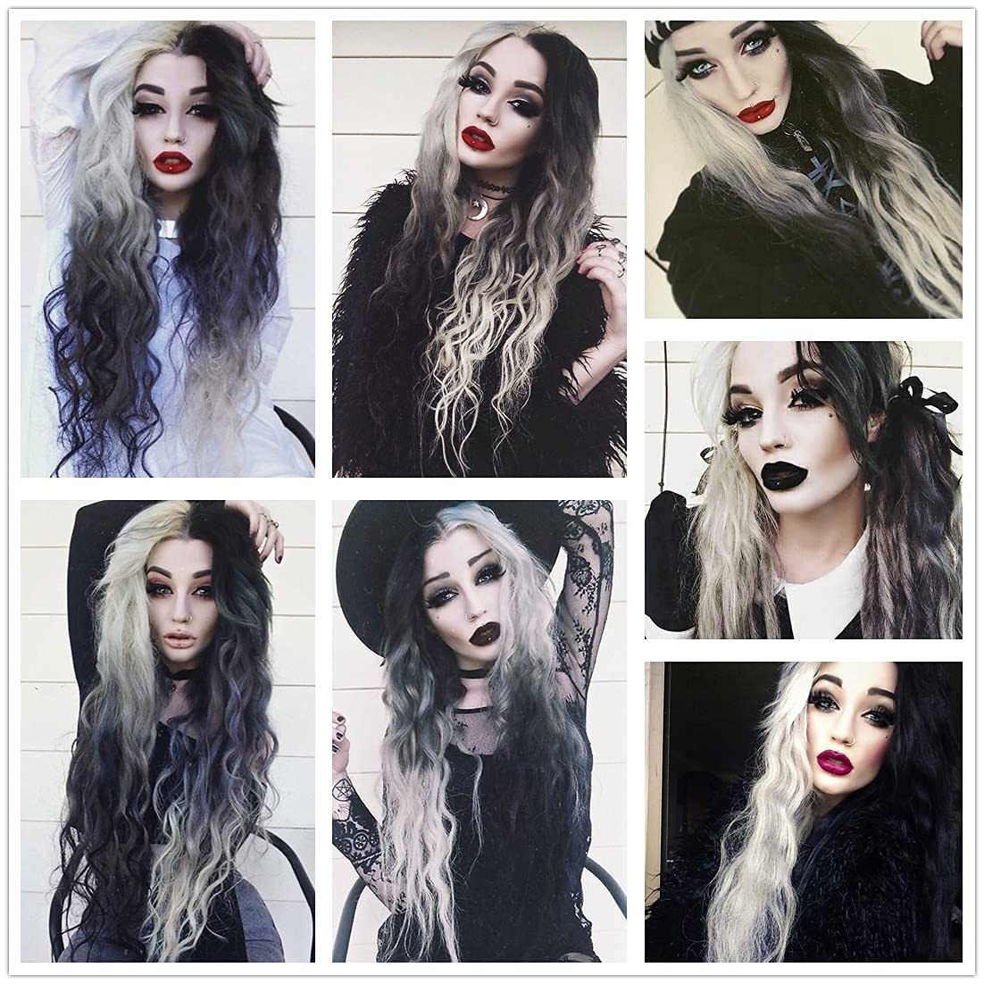 Long Wigs for Women 26” Black White Wig Cute Colorful Silver Hair Perfect fo…
