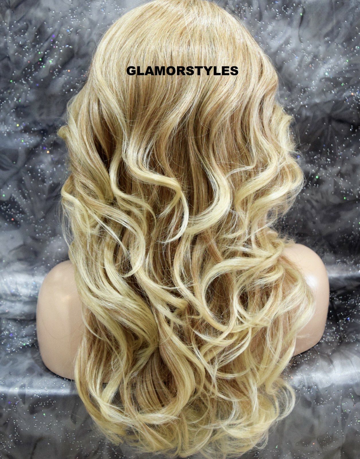 FULL WIG LONG LAYERED WAVY SIDE PART MEDIUM BLONDE MIX HEAT OK #T27.613 NWT