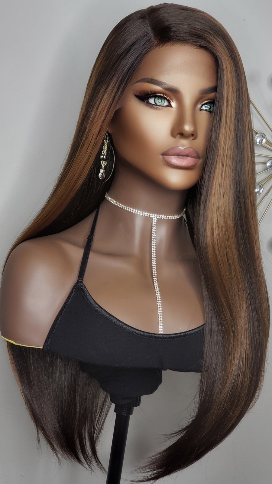 New Long Straight Brown Blonde Black Hair Highlights Lace Front Wig Womens Wigs