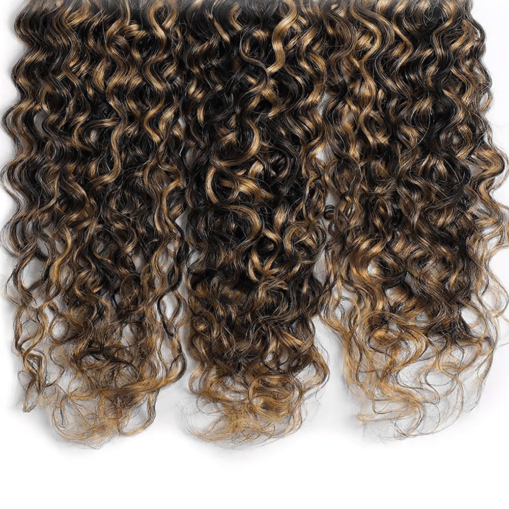 Piano Color P1B27 Highlight Curly Wave Bundles Natural Black and Honey Blonde…