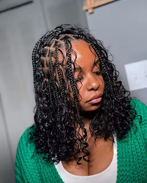 Synthetic Curly Wigs Short 360 Full Lace Boho Braids Wig 12 Inch Knotless Braide