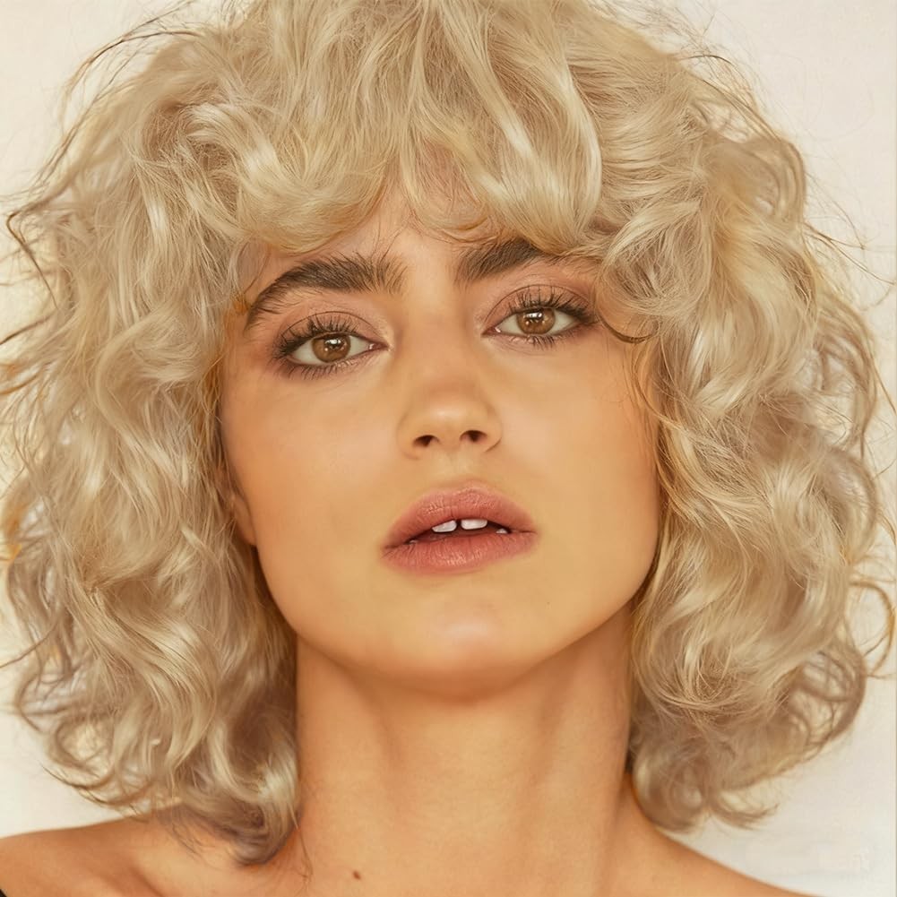 Short Blonde Curly Wig Finger Wave Synthetic Hair for Women 1920s Halloween