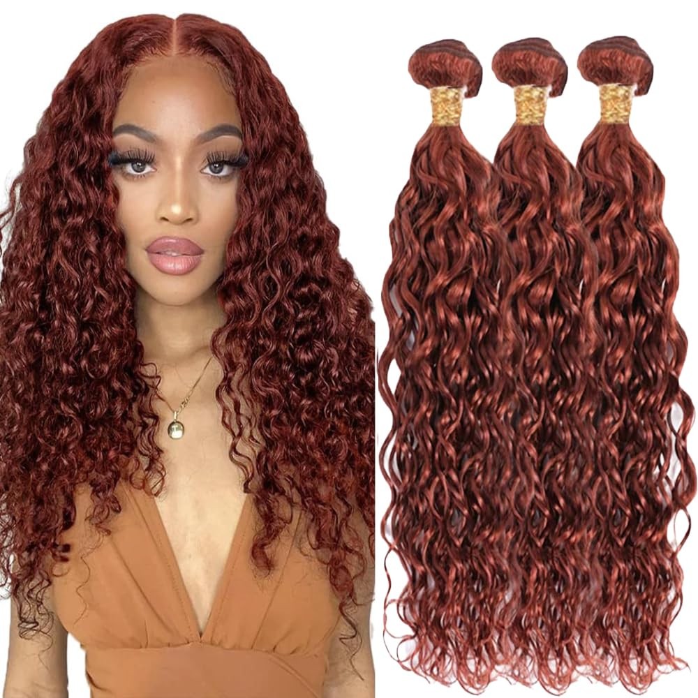 Bokieoie Reddish Brown Bundles Human Hair Water Wave Bundles 33 Copper Red 3