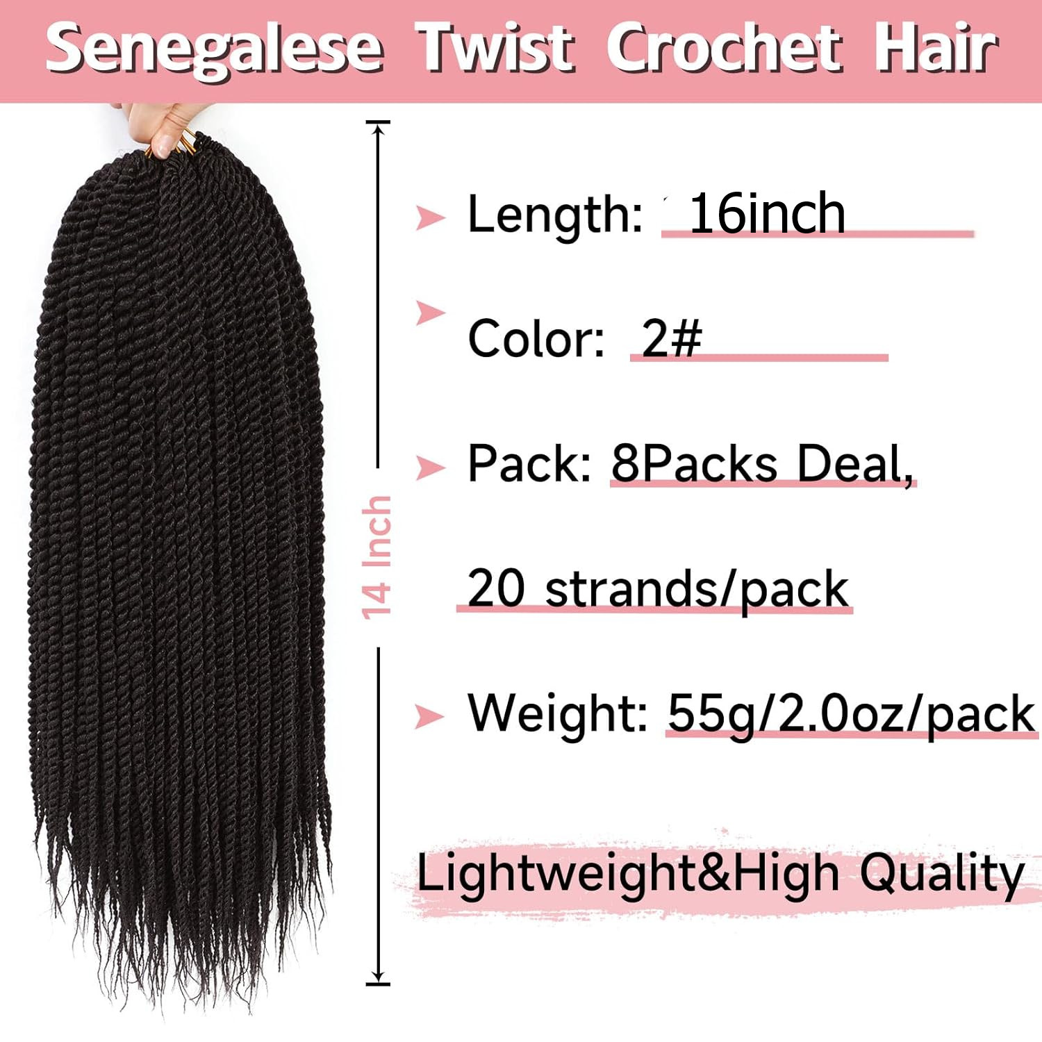 8pk 16″ Senegalese Twist Crochet Braids Pre-Looped Synthetic Braids for Women #2