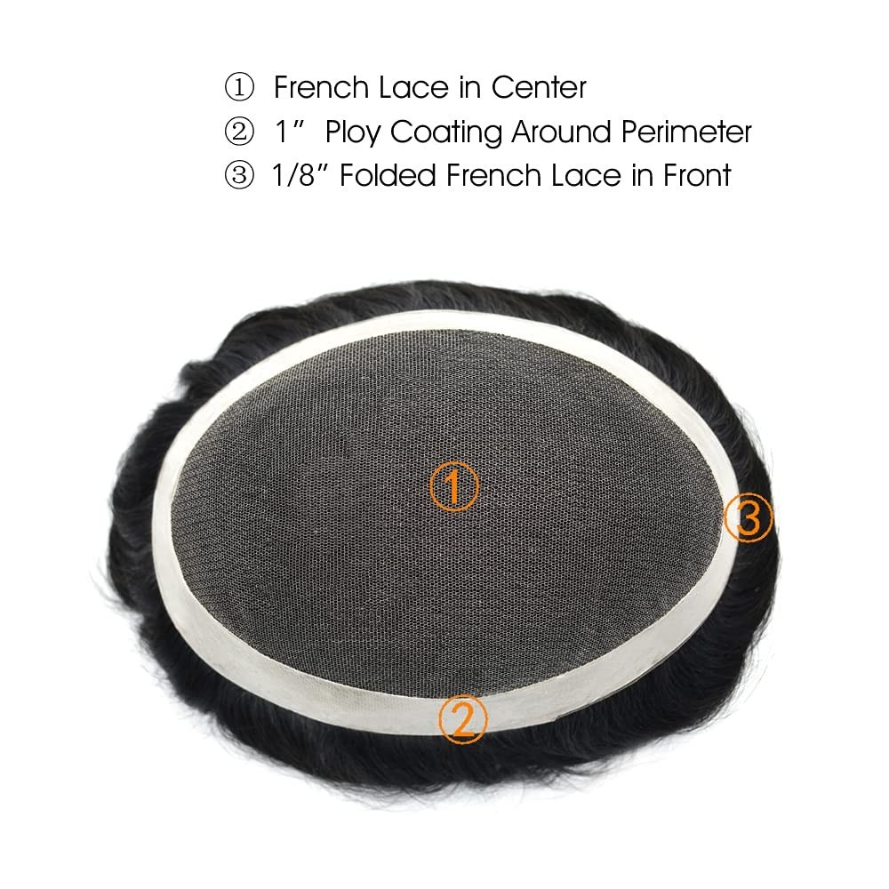 Mens Toupee FULL FRENCH LACE Hairpiece Skin PU Around Hair Replacement Wigs