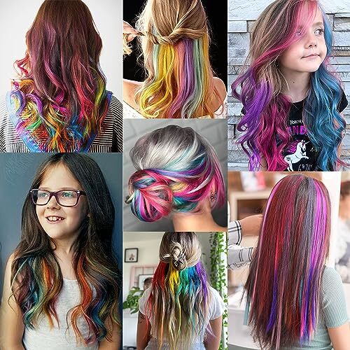22 Pcs Colored Hair Extensions, Multi-colors Party Highlights Clip Colorful set