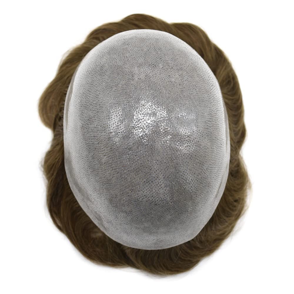 Mens Toupee HumanHairSystem AllTransparent Skin Replacement Durable PuHairpiece